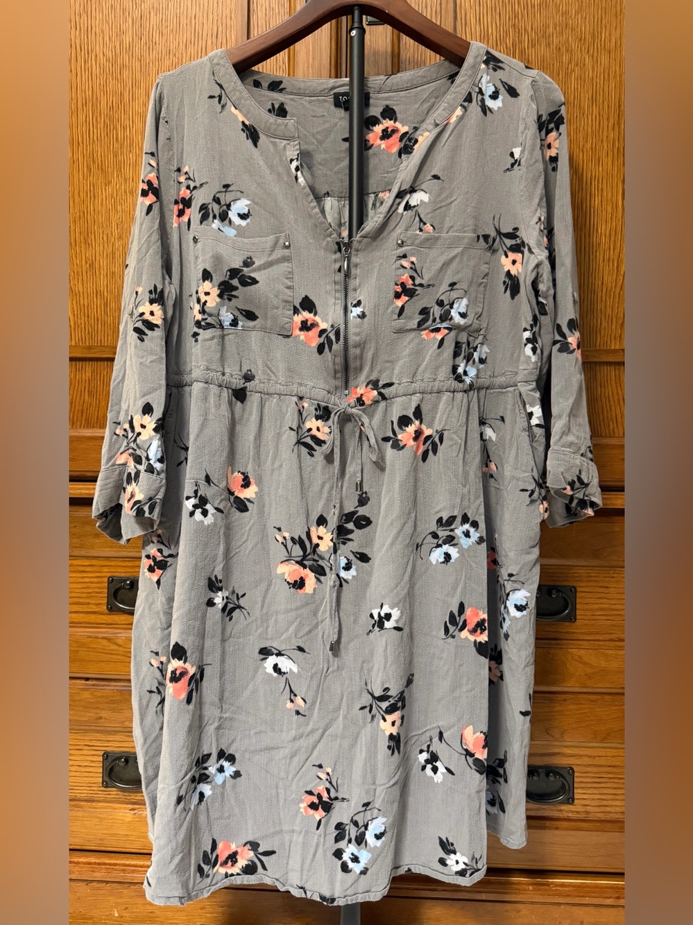Torrid Front Zip Floral Midi Drawstring Shirt Dress 13062692 Utility Boho Curvy